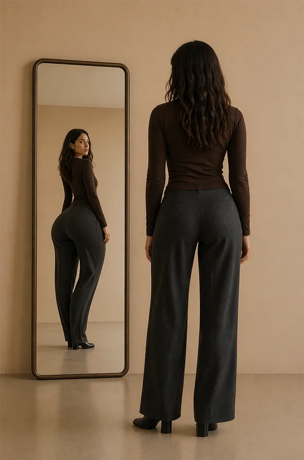 Femme de dos, son reflet dans un miroir
